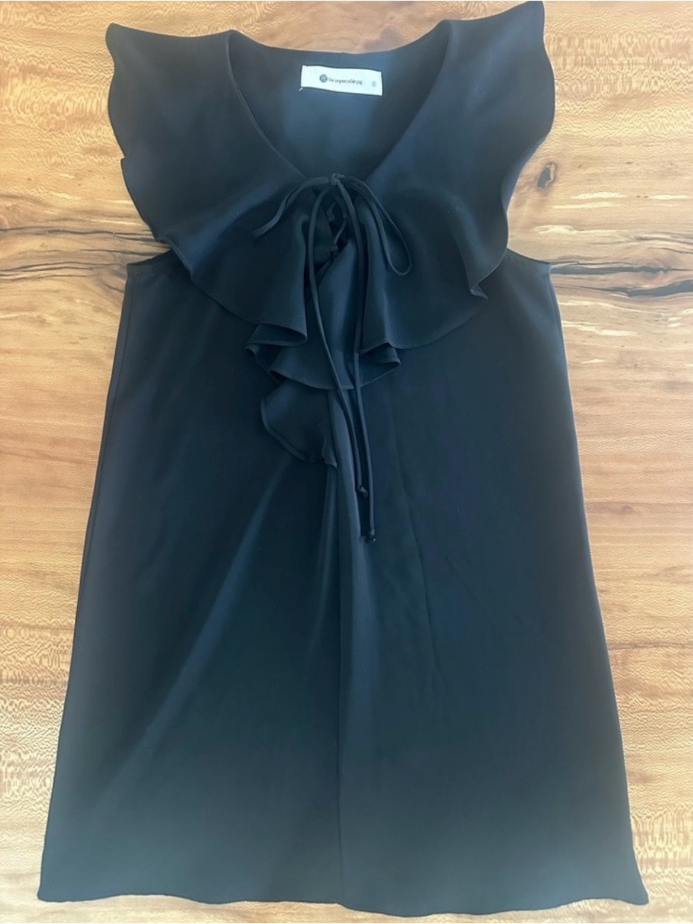 The Impeccable Pig Black Ruffle Tie-Front Sleeveless Dress | Size: Small